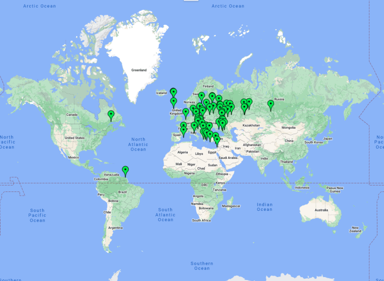 M0AWS QRP CW contacts map