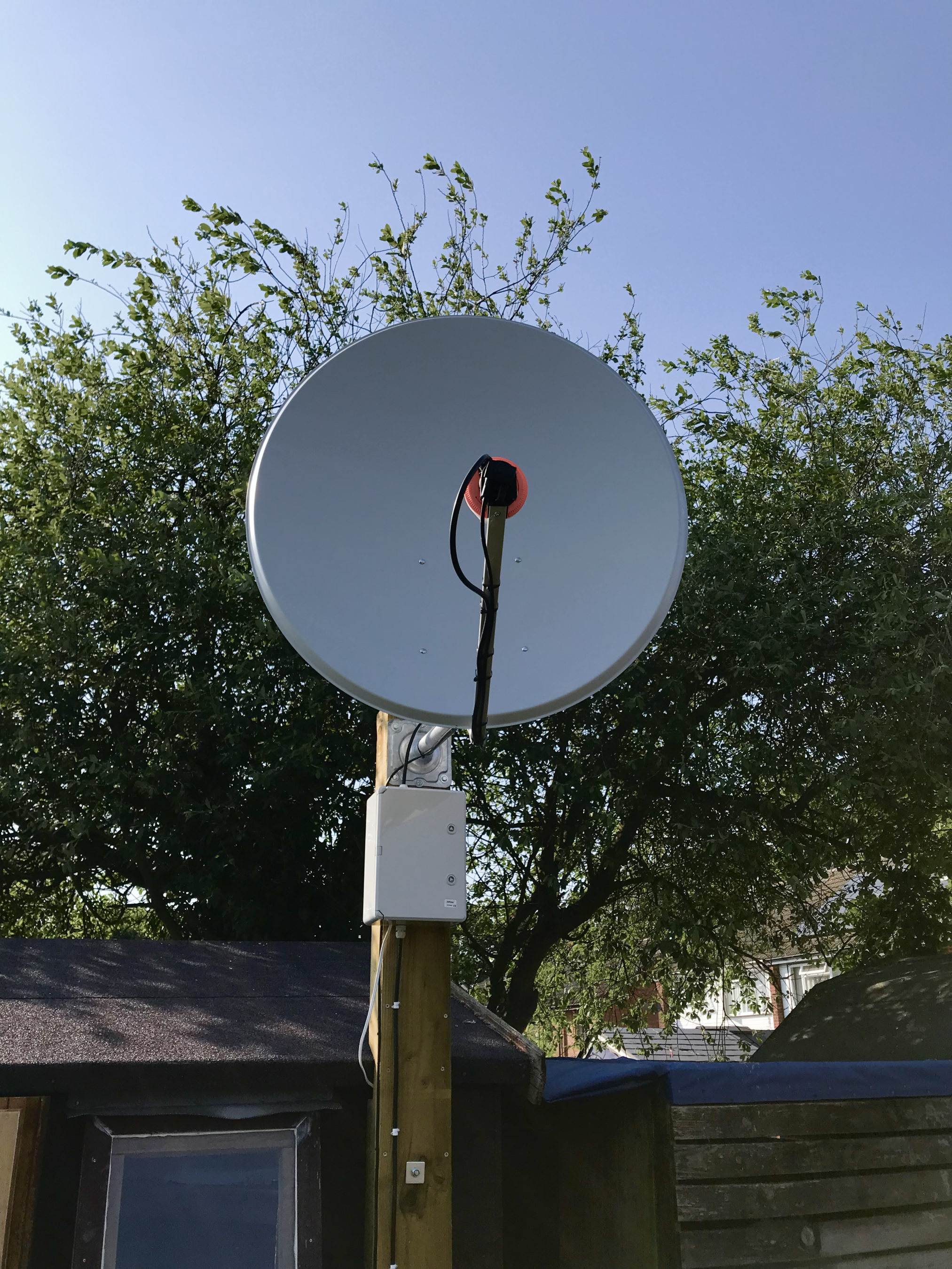 M0AWS QO-100 1.1m off-set Dish and IceCone Helix antenna ground station