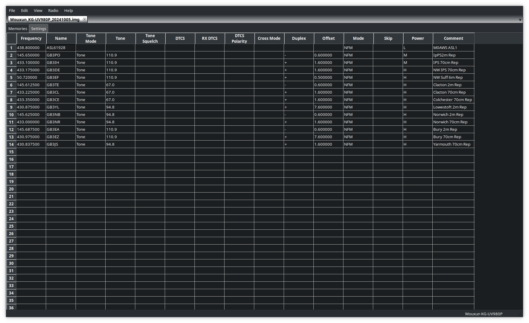 Programming the memories on the Wouxun UV-980PL using CHIRP