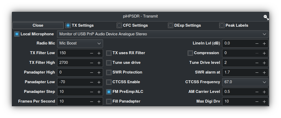 PiHPSDR Transmit Audio Settings