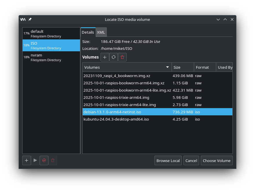 Virtual Machine Manager - Select ISO file