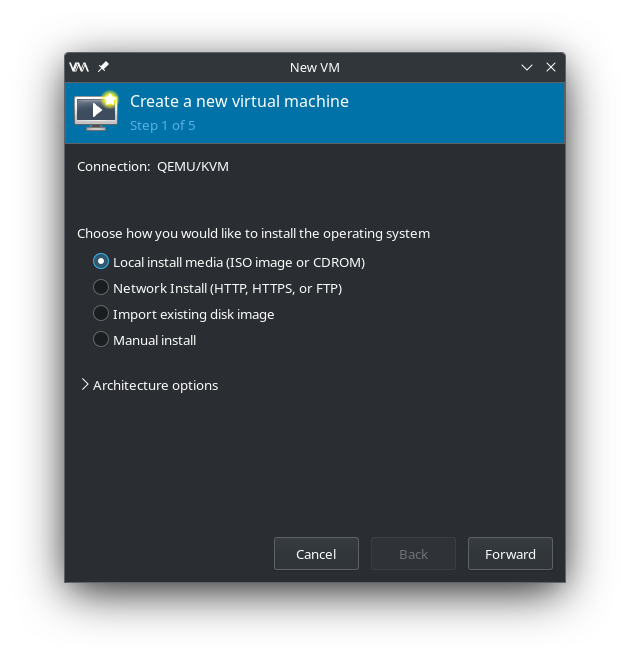 Virtual Machine Manager - Local install media