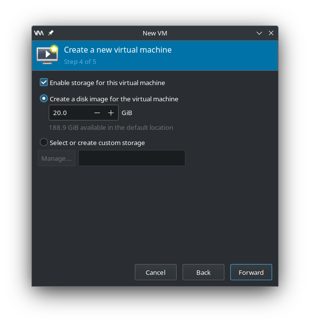 Virtual Machine Manager - Create virtual disk