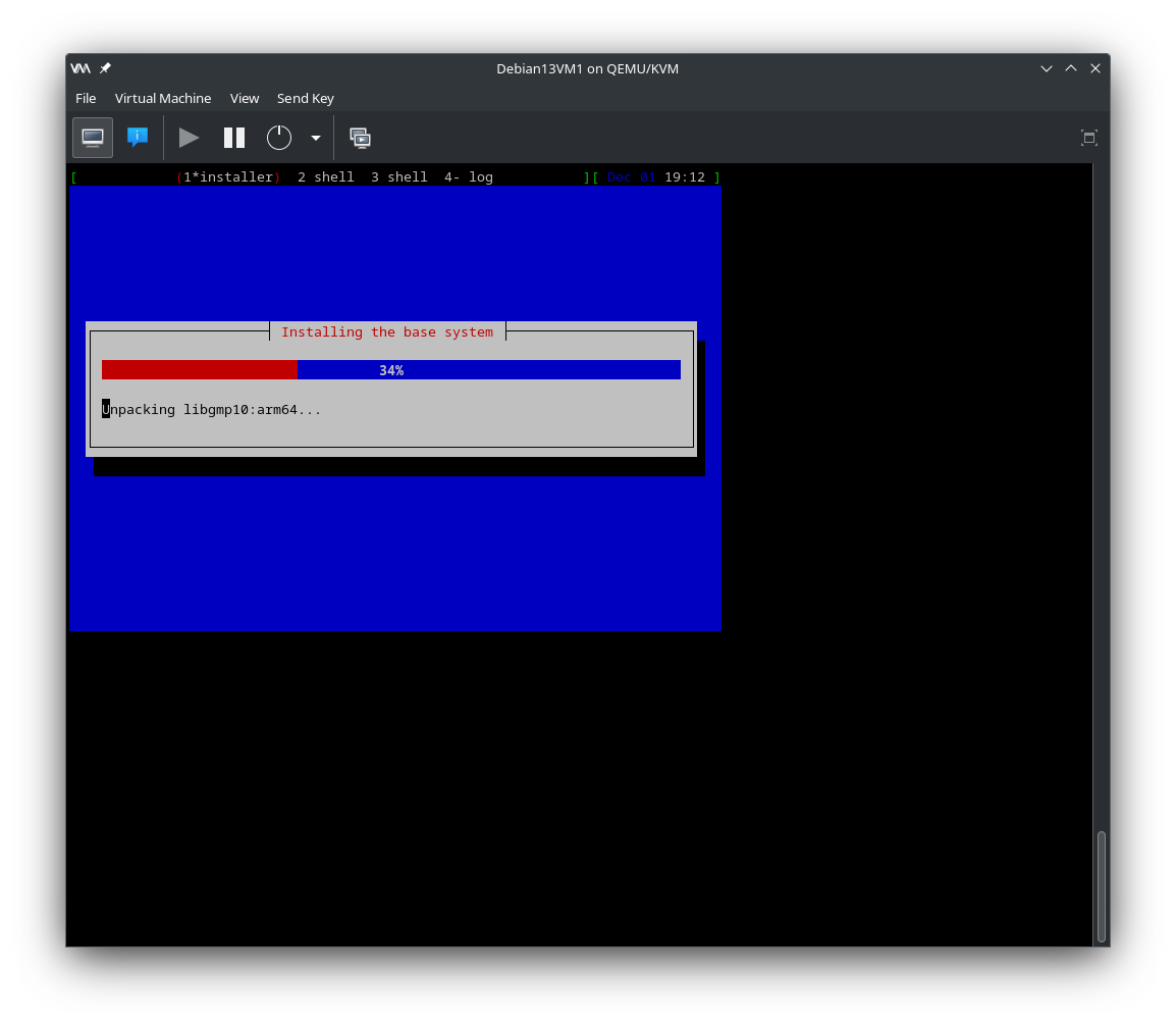 Virtual machine Manager - Running standard Debian install