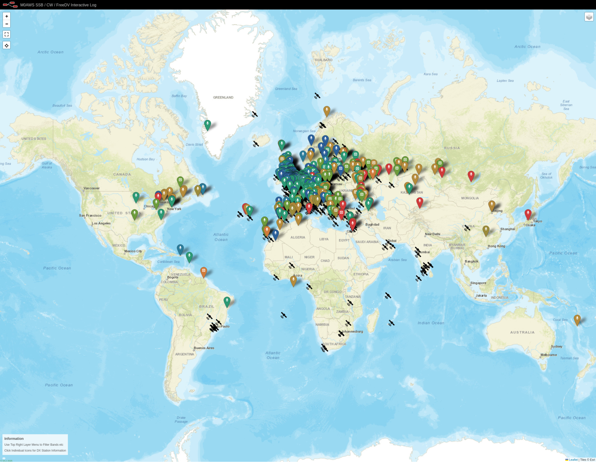 M0AWS SSB / CW / FreeDV Interactive Log World Map
