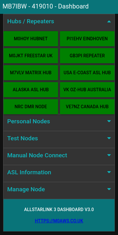 Node-Red Control Dashboard for AllStarLink 3