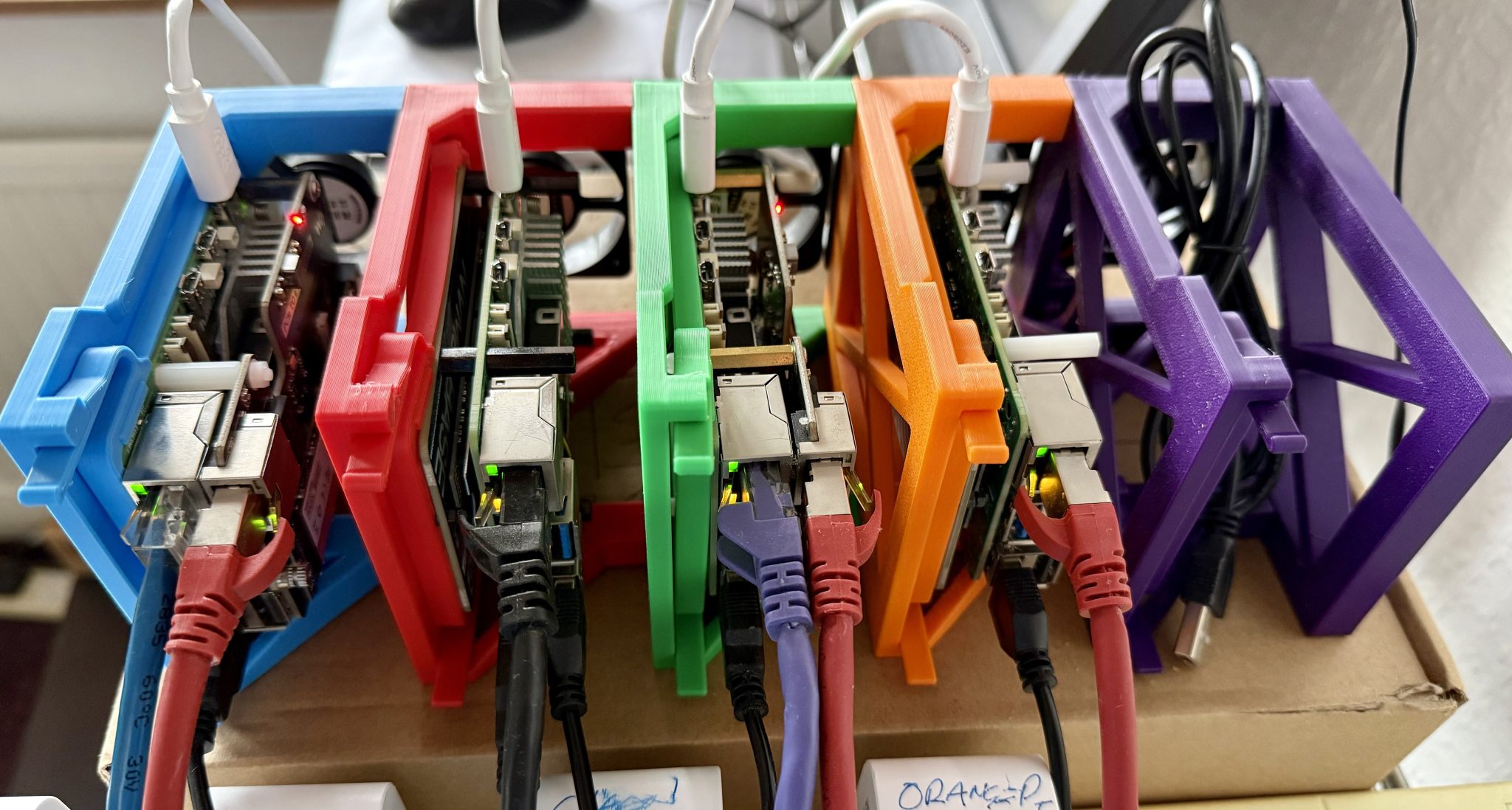 My RaspberryPi rack with 4 x Pi5's in place and operational