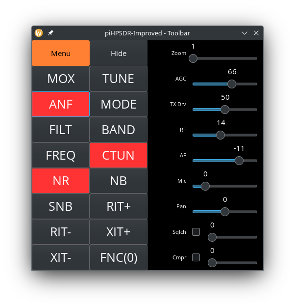 piHPSDR-Improved v2.451 - Floating Toobar
