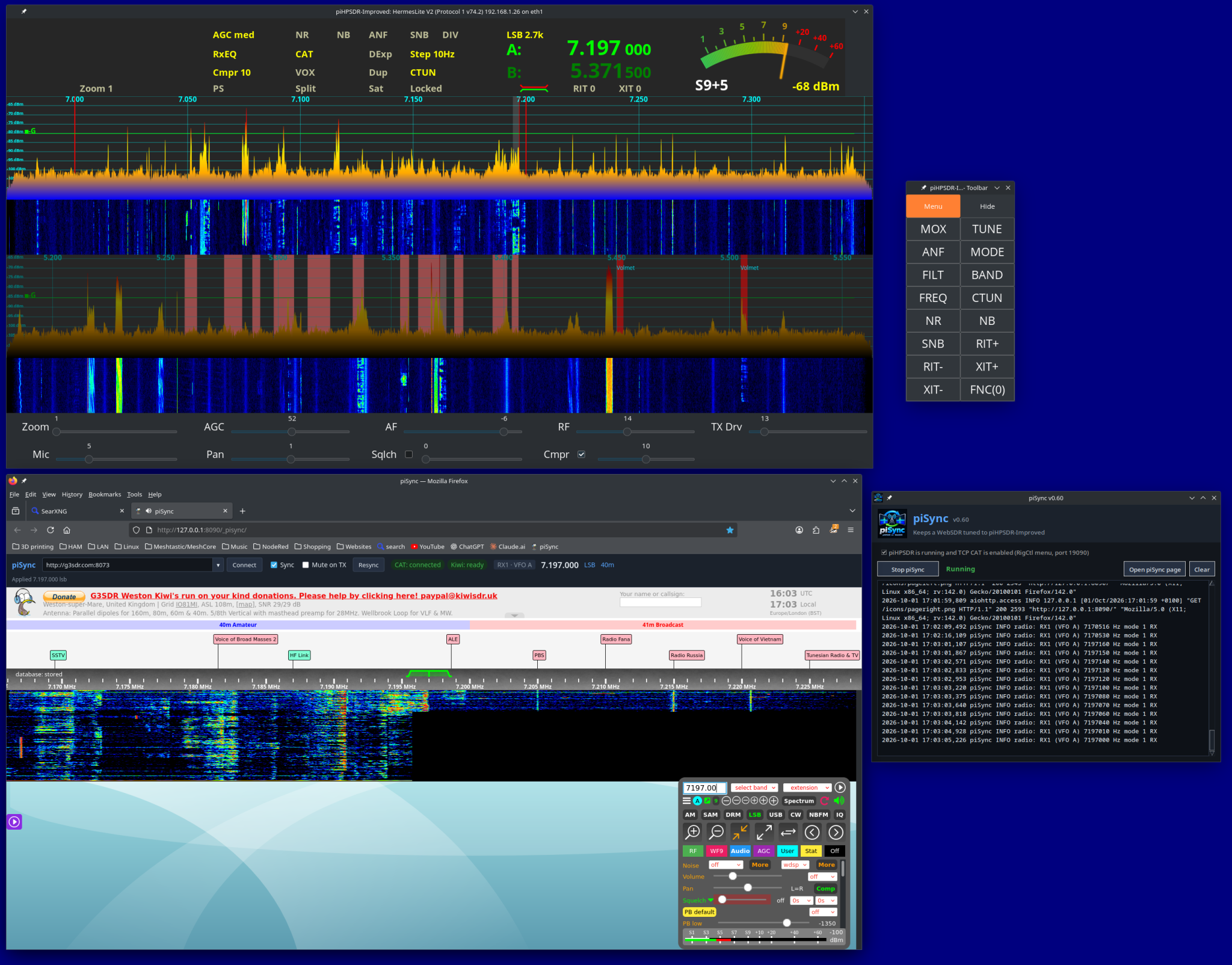piHPSDR-Improved, piSync and a WebSDR running on a pi 500+