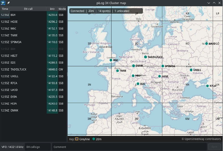 piLog DX Cluster Map